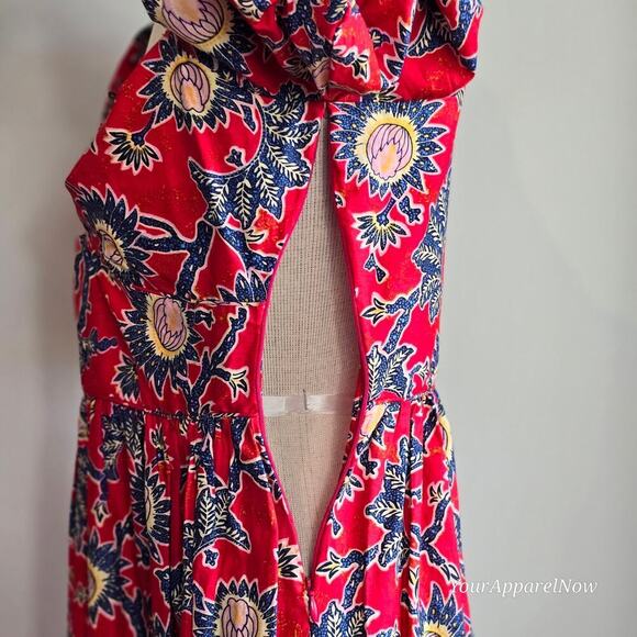 House of Harlow 1960 Red Floral Cottage Core Prairie Midi Dress Sz XS - Picture 7 of 13